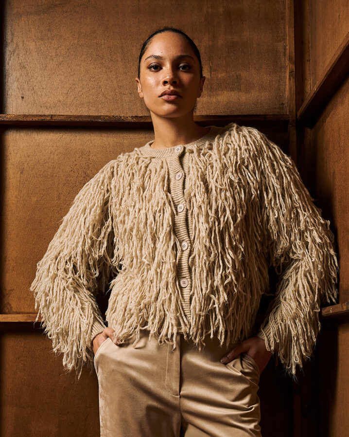 Γυναικεία Short fringed knit Ζακέτα-Μπέζ