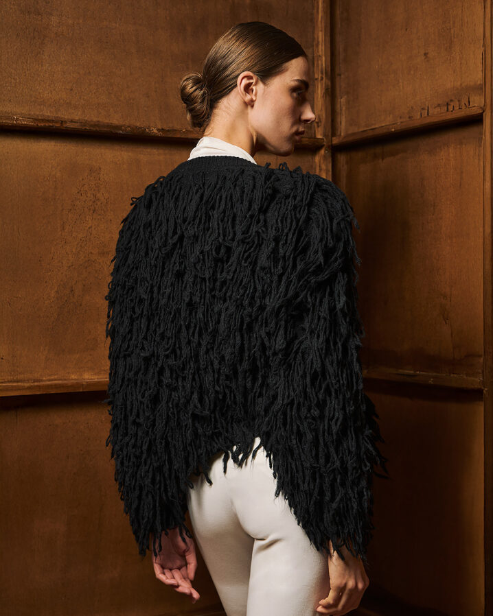 Γυναικεία Short fringed knit Ζακέτα-Μαύρο - Image 3