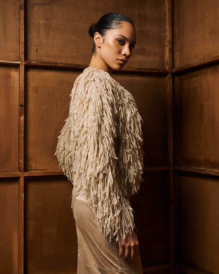 Γυναικεία Short fringed knit Ζακέτα-Μπέζ - Image 2