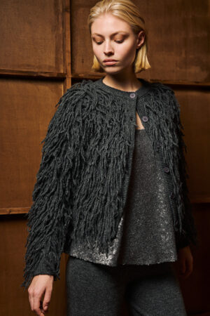 Γυναικεία Short fringed knit Ζακέτα-Γκρί