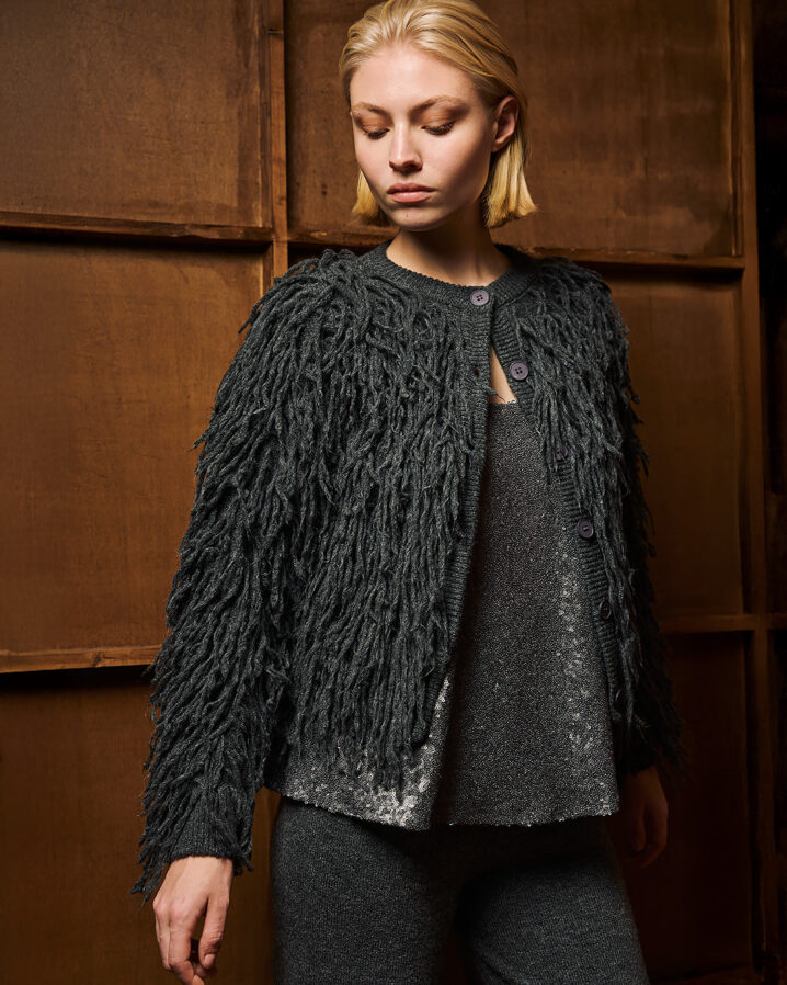 Γυναικεία Short fringed knit Ζακέτα-Γκρί