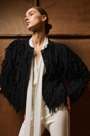 Γυναικεία Short fringed knit Ζακέτα-Μαύρο