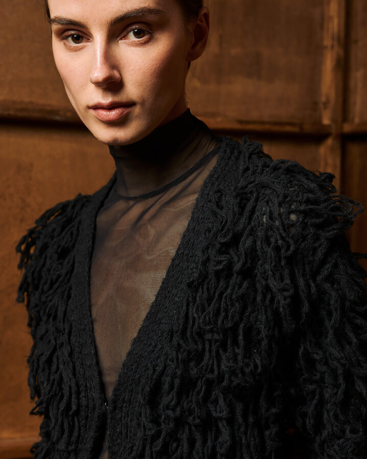 Γυναικεία Long Fringed Knit Ζακέτα-Μαύρο - Image 2