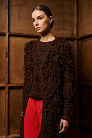Γυναικεία Long Fringed Knit Ζακέτα-Καφέ
