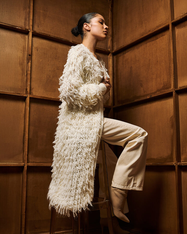 Γυναικεία Long Fringed Knit Ζακέτα-Εκρού - Image 2