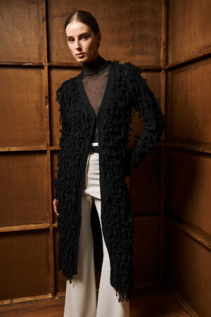 Γυναικεία Long Fringed Knit Ζακέτα-Μαύρο