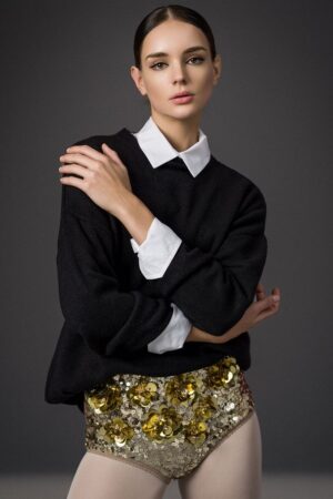 Γυναικεία Oversized Round Neck Knit Μπλούζα-Μαύρο