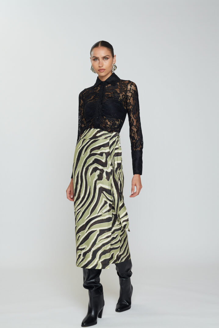 Γυναικεία Penelope Midi Zebra Print Φούστα-Οlive - Image 2