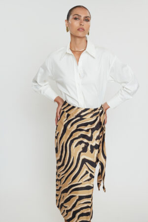 Γυναικεία Penelope Midi Zebra Print Φούστα-Caramel