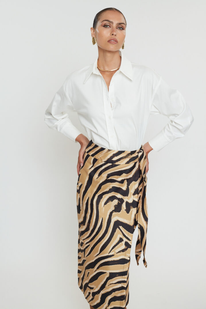 Γυναικεία Penelope Midi Zebra Print Φούστα-Caramel