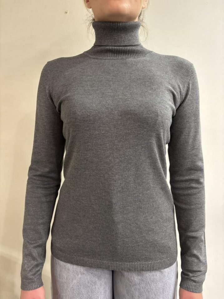 Γυναικεία Πλεκτή Μπλούζα Turtleneck-Γκρί - Image 2