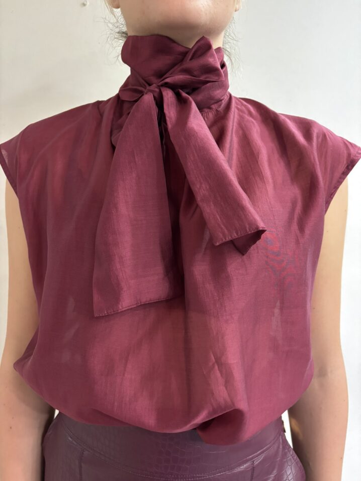 Γυναικείο Bowtie Πουκάμισο-Burgundy - Image 3