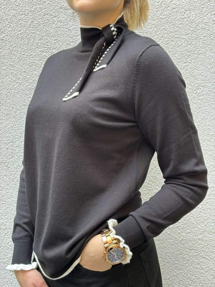 Γυναικεία Πλεκτή Μπλούζα BowTurtleneck-Μαύρο - Image 2