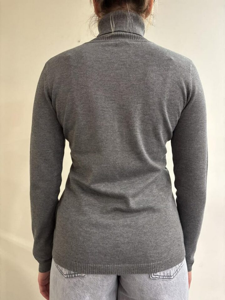 Γυναικεία Πλεκτή Μπλούζα Turtleneck-Γκρί - Image 3