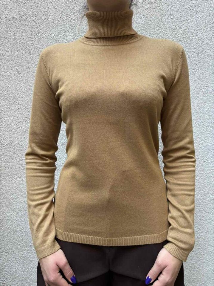 Γυναικεία Πλεκτή Μπλούζα Turtleneck-Camel - Image 2