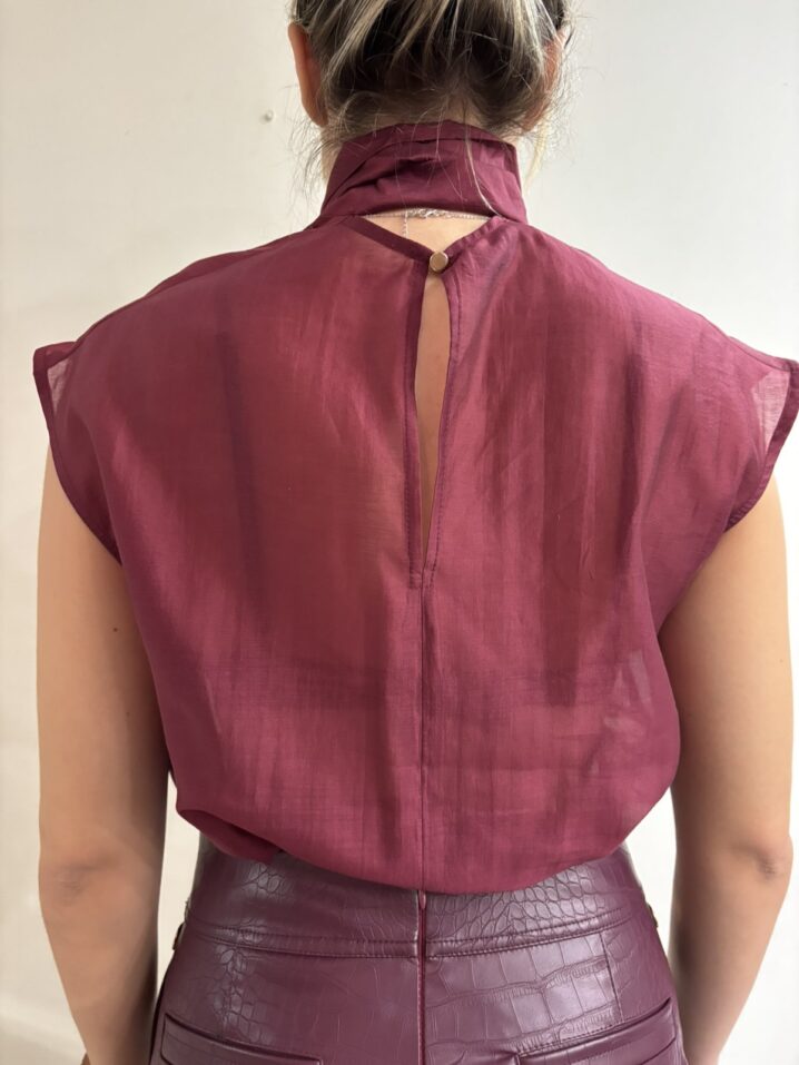 Γυναικείο Bowtie Πουκάμισο-Burgundy - Image 2