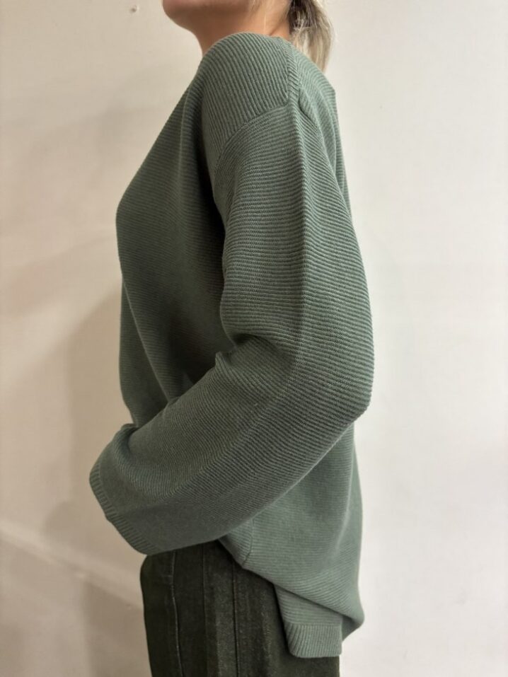 Γυναικεία Πλεκτή Μπλούζα Oversized Vneck-Χακί - Image 2