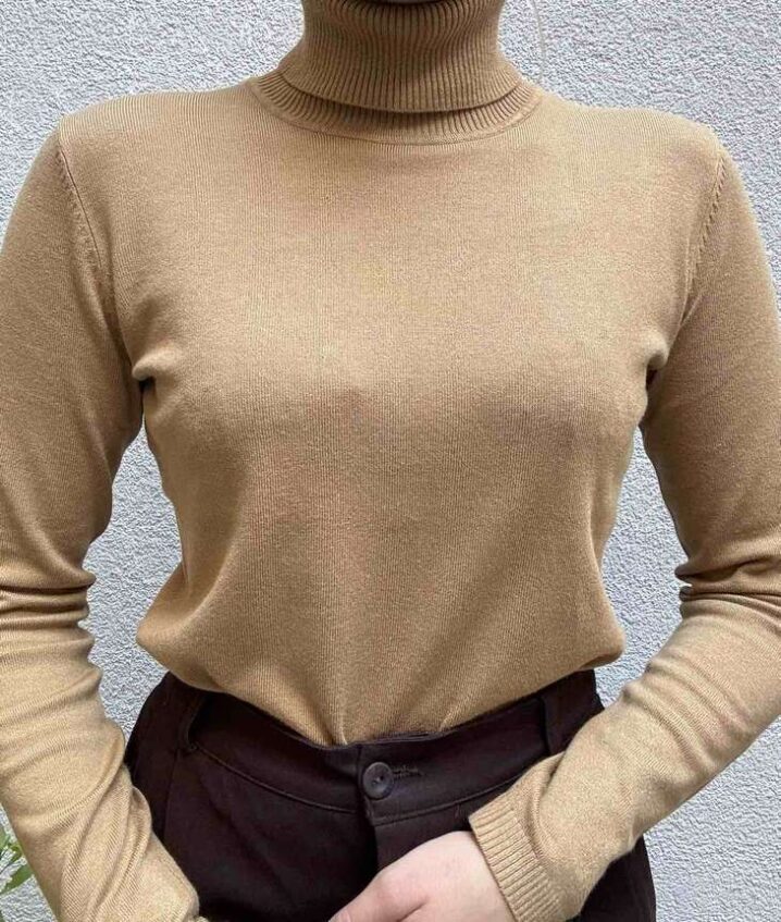 Γυναικεία Πλεκτή Μπλούζα Turtleneck-Camel