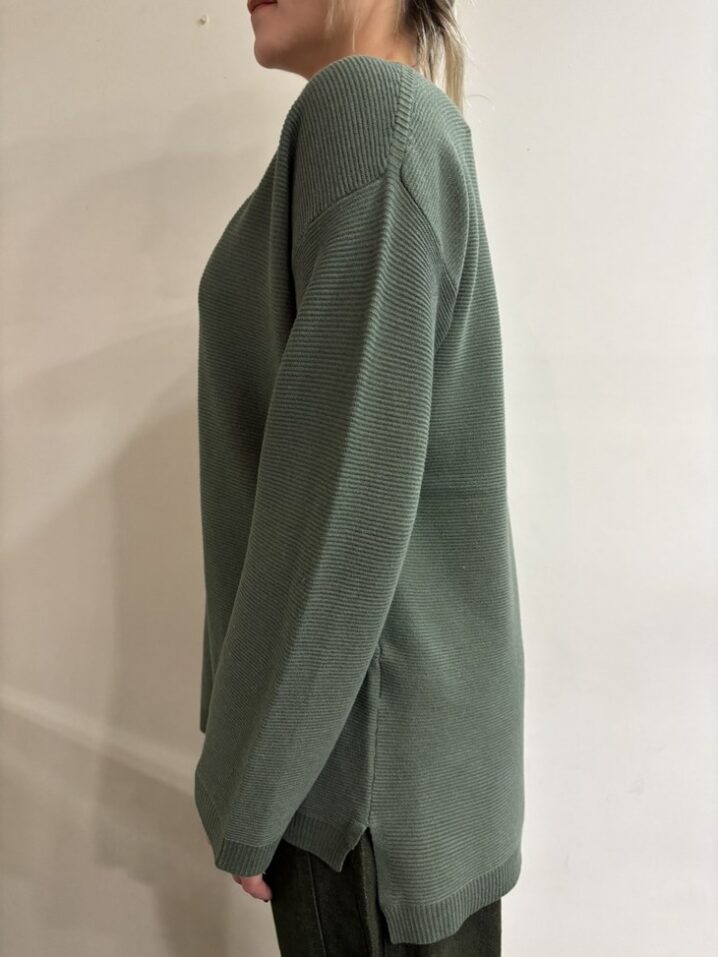 Γυναικεία Πλεκτή Μπλούζα Oversized Vneck-Χακί - Image 3