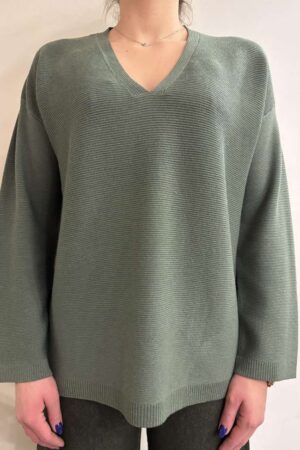 Γυναικεία Πλεκτή Μπλούζα Oversized Vneck-Χακί