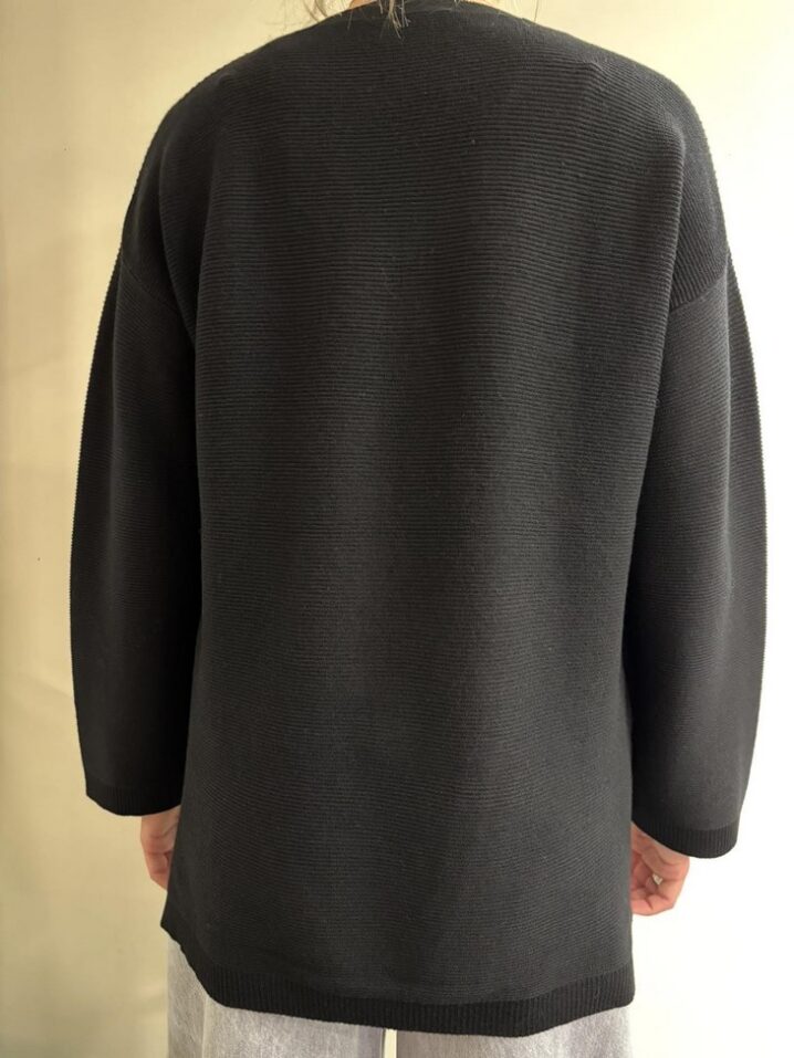 Γυναικεία Πλεκτή Μπλούζα Oversized Vneck-Μαύρο - Image 2