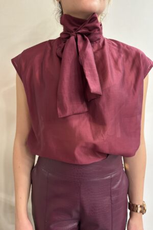 Γυναικείο Bowtie Πουκάμισο-Burgundy