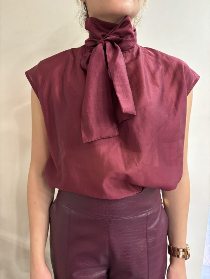 Γυναικείο Bowtie Πουκάμισο-Burgundy