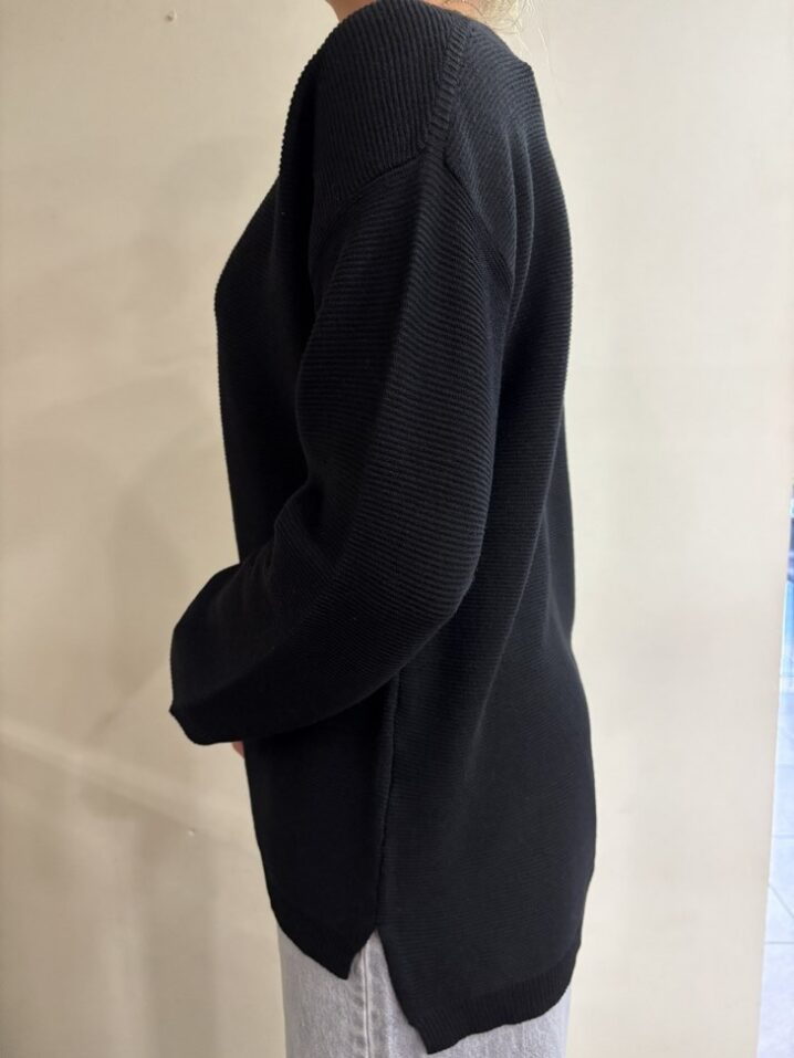 Γυναικεία Πλεκτή Μπλούζα Oversized Vneck-Μαύρο - Image 3
