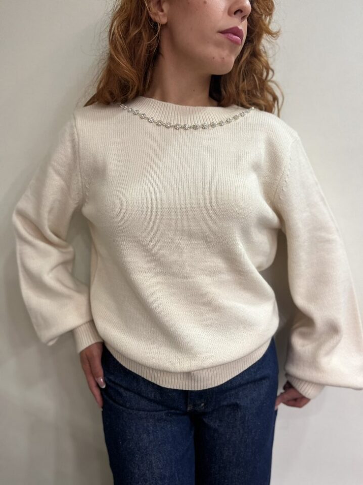 Γυναικεία Open Back Glam Πλεκτή Μπλούζα-Εκρού
