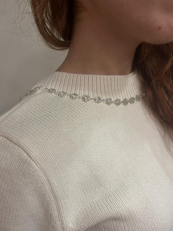 Γυναικεία Open Back Glam Πλεκτή Μπλούζα-Εκρού - Image 3