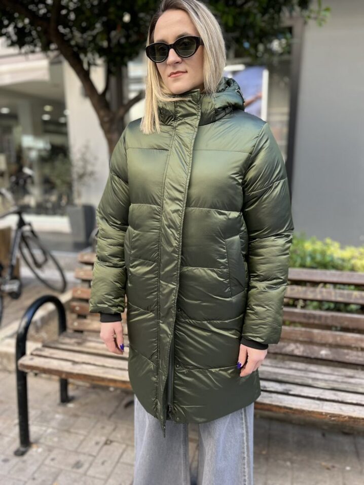 Γυναικείο Μπουφάν Puffer Metallic-Πράσινο - Image 2