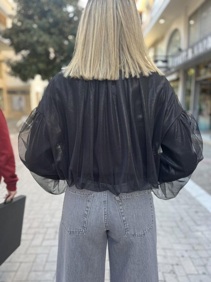 Γυναικεία Tulle Detail Μπλούζα-Mαύρο - Image 2