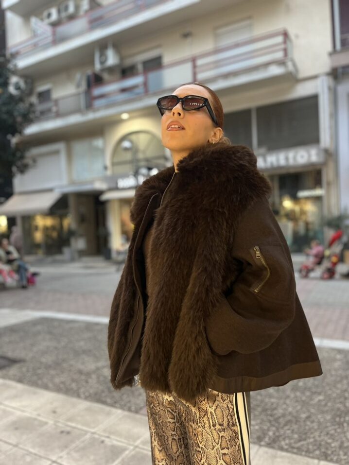 Γυναικείο Fur-Detailed Μπουφάν-Καφέ - Image 2