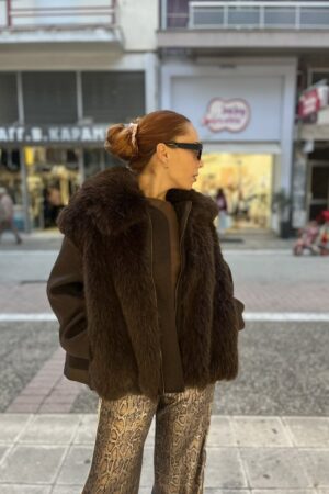 Γυναικείο Fur-Detailed Μπουφάν-Καφέ