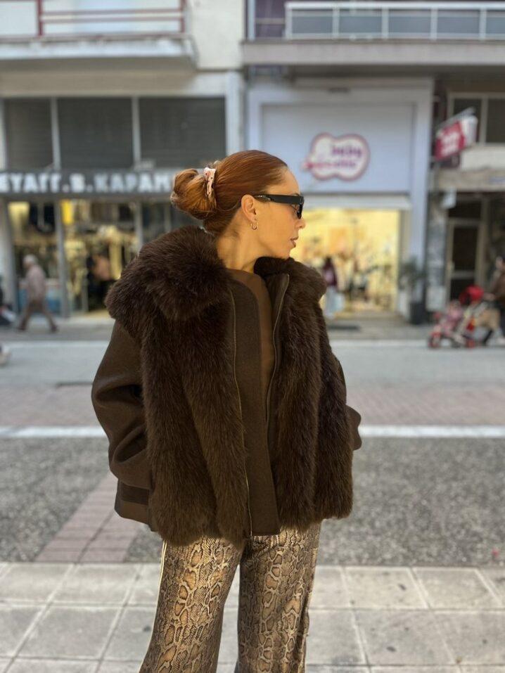 Γυναικείο Fur-Detailed Μπουφάν-Καφέ