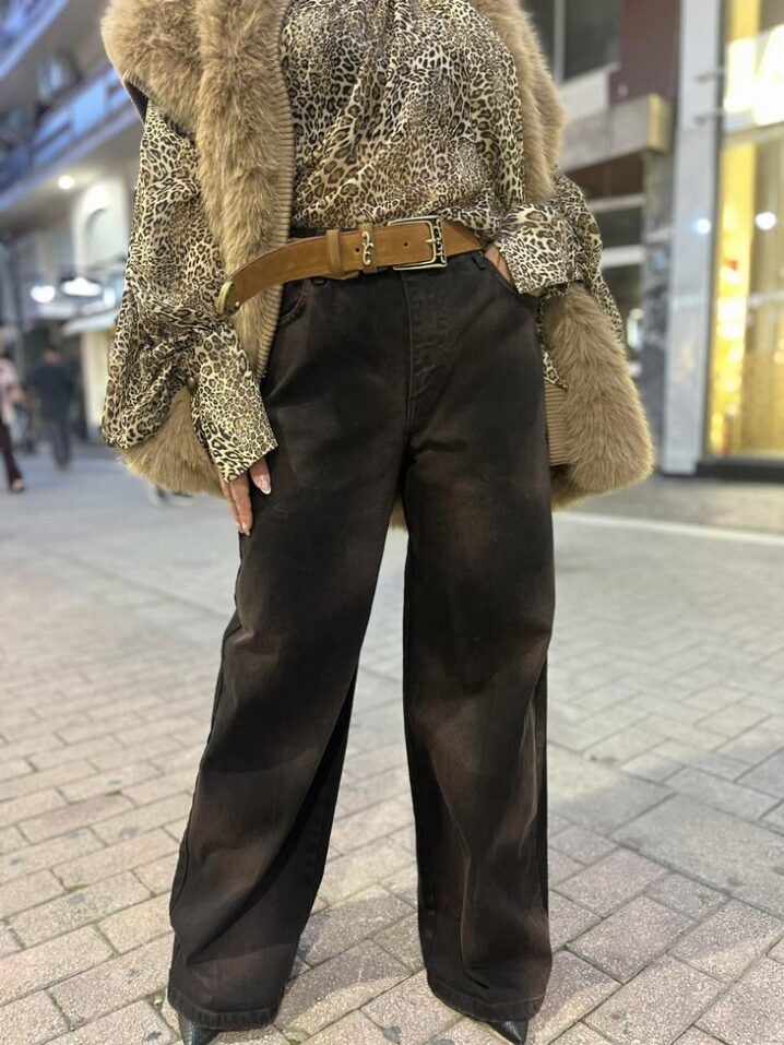 Γυναικείο Washed Jean Παντελόνι-Καφέ - Image 2