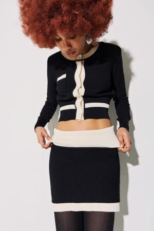 Γυναικείο Knit Set skirt / Jacket With Pearls-Ασπρόμαυρο