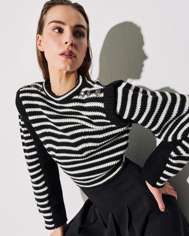 Γυναικεία Stripped Βlack/White Knit Μπλούζα-Ασπρόμαυρο - Image 3