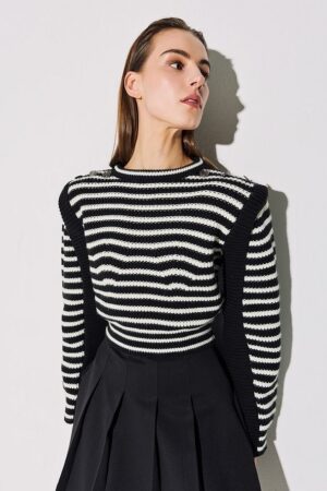 Γυναικεία Stripped Βlack/White Knit Μπλούζα-Ασπρόμαυρο