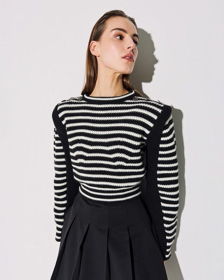 Γυναικεία Stripped Βlack/White Knit Μπλούζα-Ασπρόμαυρο