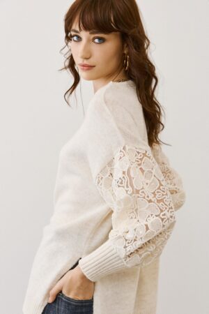 Γυναικεία Sheersleeve Πλεκτή Μπλούζα-Μπεζ