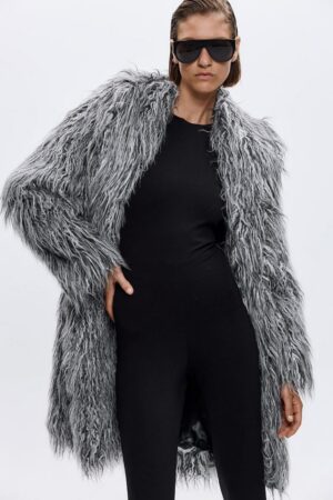 Γυναικείο Joy Faux Fur Πανωφόρι-Γκρί