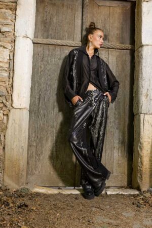Γυναικείο Sequin Παντελόνι-Μαύρο