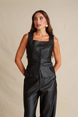 Γυναικείο Midnight Leather Top-Μαύρο