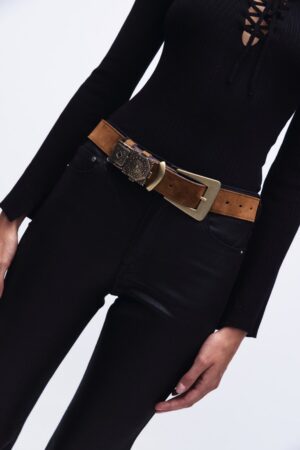 Γυναικεία Δερμ. Suede Ζώνη Totem-Καφέ