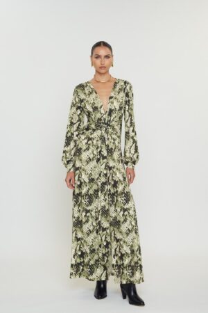 Γυναικείο Sandra SnakePrint Φόρεμα-Λαδί