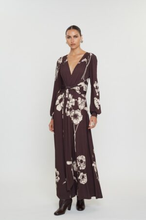 Γυναικείο Sandra Floral Φόρεμα-Καφέ