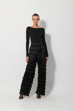 Γυναικεία Fringed Παντελόνα-Μαύρο