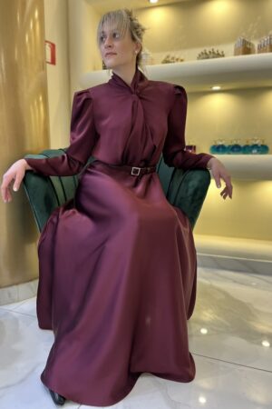 Γυναικείο Satin Φόρεμα-Burgundy