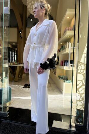 Γυναικείο Sheersleeve Σακάκι-Εκρού